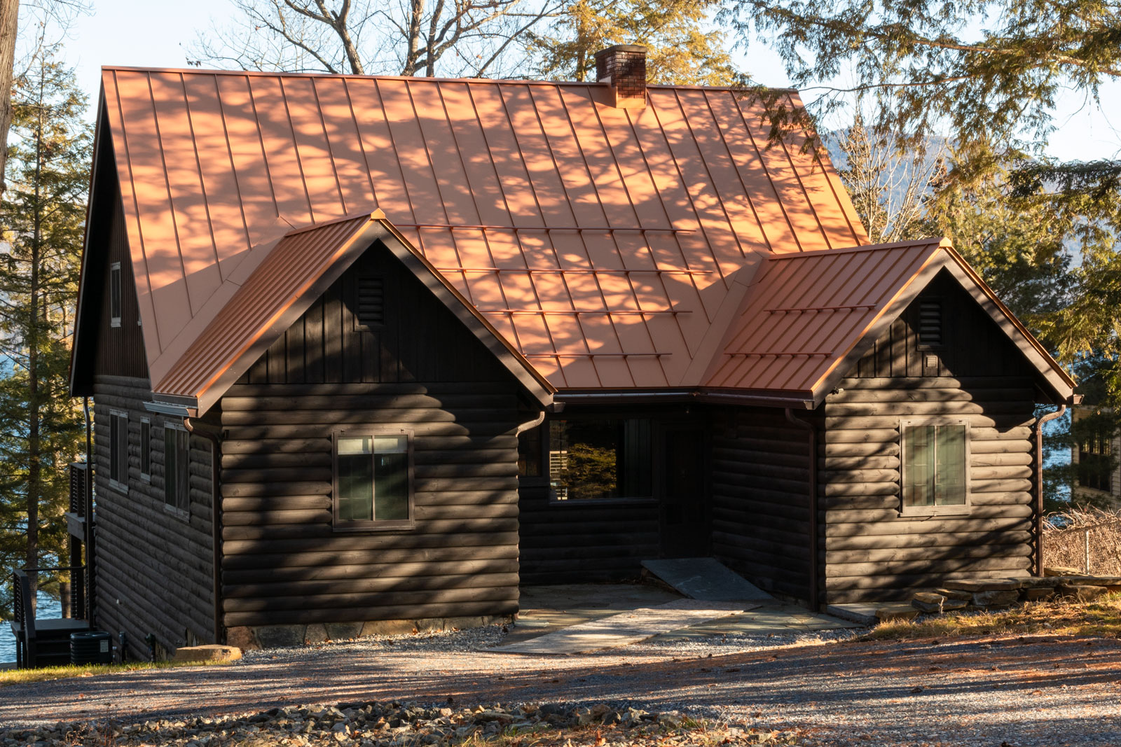 A major addition to the Rock View Cabin Expansion was the new standing seam copper look roof. 